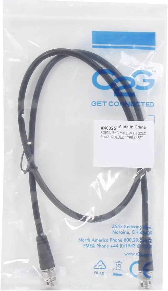 Alt view image 3 of 3 - C2G 40025 75 OHM BNC Cable, Black (3 Feet, 0.91 Meters)
