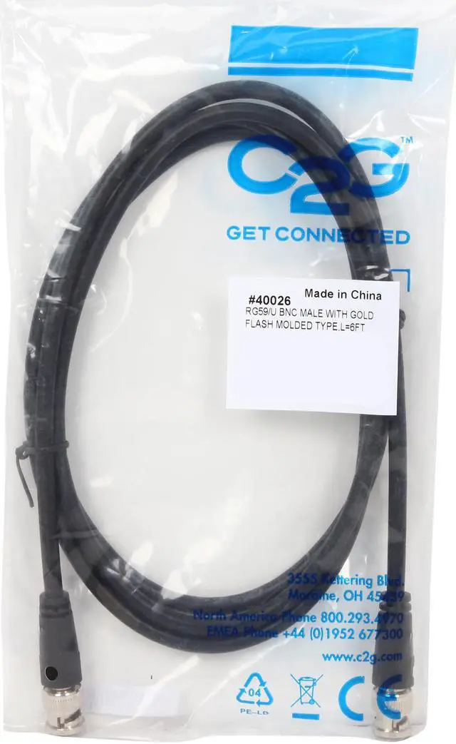 Alt view image 3 of 3 - C2G 40026 75 OHM BNC Cable, Black (6 Feet, 1.82 Meters)
