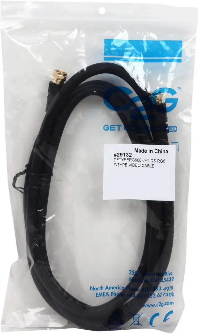 Alt view image 3 of 3 - C2G 29132 Value Series F-Type RG6 Coaxial Video Cable, Black (6 Feet, 1.82 Meters)
