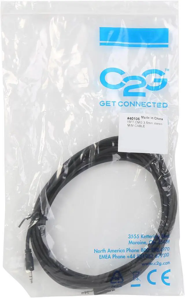 Alt view image 3 of 3 - C2G 40106 3.5mm Stereo Audio Cable with Low Profile Connectors M/M, In-Wall CMG-Rated (15 Feet, 4.57 Meters)