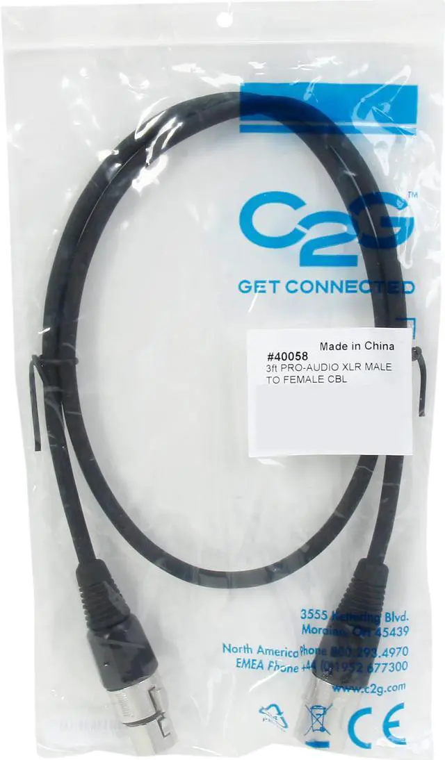 Alt view image 3 of 3 - C2G 40058 Pro-Audio XLR Male to XLR Female Cable, Black (3 Feet, 0.91 Meters)