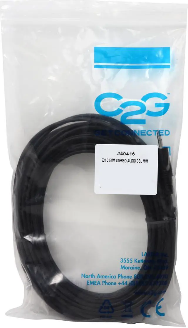 Alt view image 3 of 3 - C2G 40416 3.5mm M/M Stereo Audio Cable, Aux Cable, Black (50 Feet, 15.24 Meters)