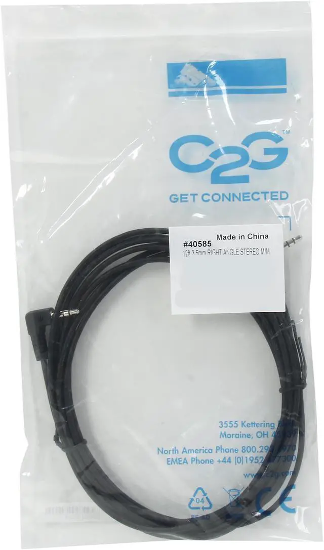 Alt view image 3 of 3 - C2G 40585 3.5mm Right Angled M/M Stereo Audio Cable, Aux Cable (12 Feet, 3.65 Meters)