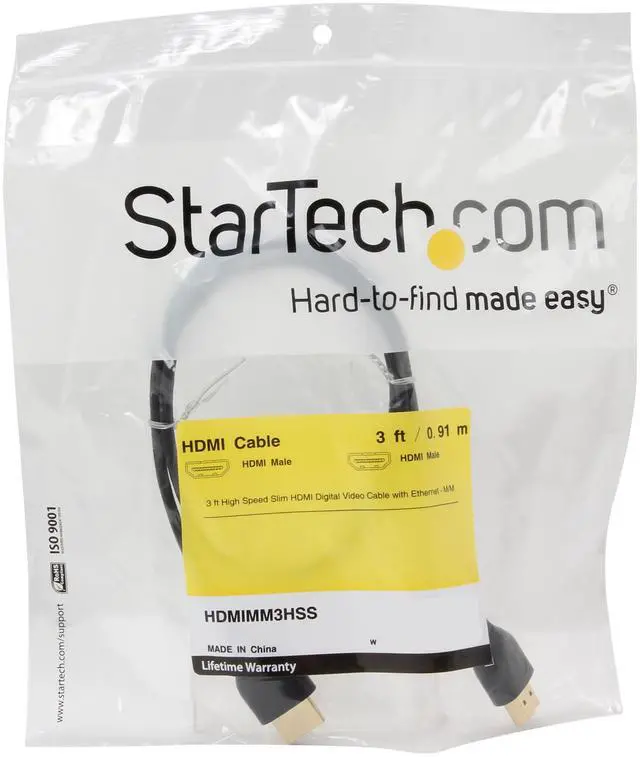 Alt view image 3 of 3 - StarTech.com HDMIMM3HSS 3 ft. Black Connector A: 1 - HDMI® (19 pin) Male
Connector B: 1 - HDMI® (19 pin) Male High Speed Slim HDMI Digital Video Cable with Ethernet - M/M Male to Male