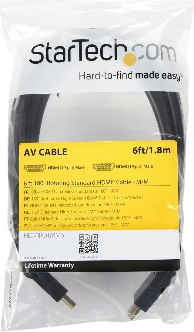Alt view image 4 of 4 - StarTech.com HDMIROTMM6 6 ft. Black 180° Rotating HDMI Digital Video Cable Male to Male