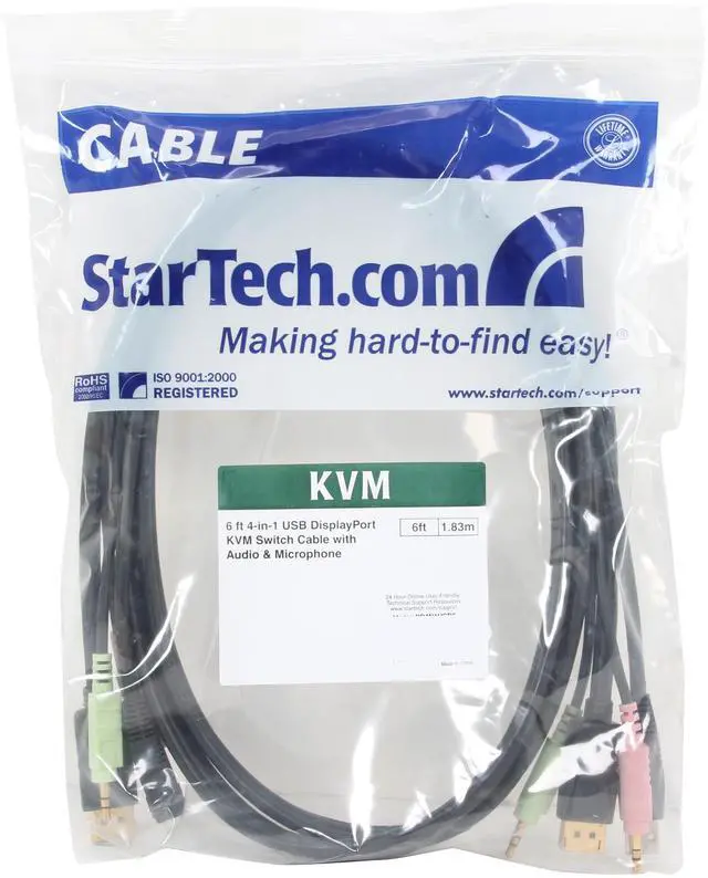 Alt view image 3 of 3 - StarTech.com DP4N1USB6 6ft 4-in-1 USB DisplayPort® KVM Switch Cable w/ Audio & Microphone