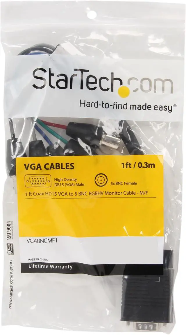 Alt view image 3 of 3 - StarTech.com VGABNCMF1 Coax HD15 VGA to 5 BNC RGBHV Monitor Cable