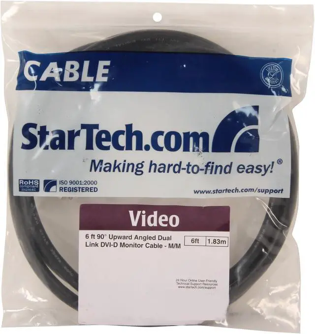 Alt view image 3 of 3 - StarTech.com DVIDDMMTA6 Black Male to Male 90° Upward Angled Dual Link DVI-D Monitor Cable