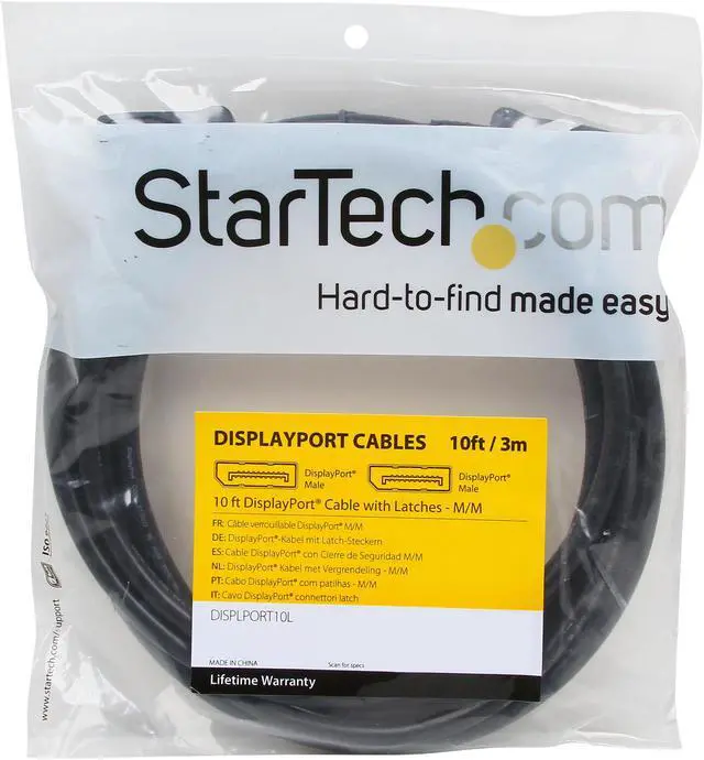 Alt view image 3 of 3 - StarTech.com DISPLPORT10L DisplayPort Cable - 10 ft / 3m - with Latches - 4K DisplayPort to DisplayPort Cable - DP Cable - DisplayPort 1.2 Cable