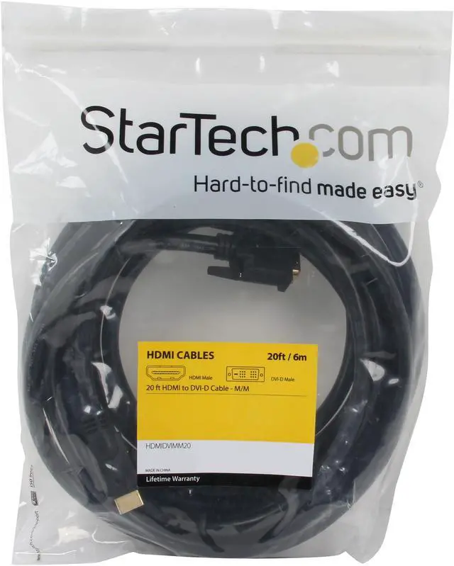 Alt view image 3 of 3 - StarTech.com HDMIDVIMM20 20 ft. Black HDMI to DVI-D Cable Male to Male