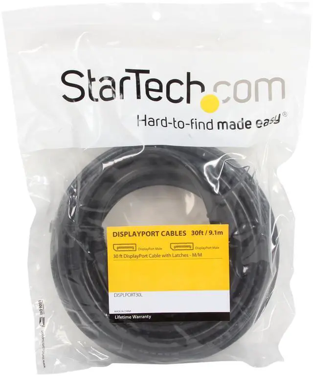 Alt view image 3 of 3 - StarTech.com DISPLPORT30L 30 ft Black Connector A: 1 - DisplayPort Male  Connector B: 1 - DisplayPort Male DisplayPort Cable with Latches - M/M Male to Male