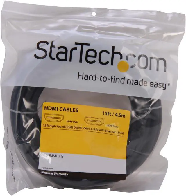 Alt view image 3 of 3 - StarTech.com HDMIMM15HS 15 ft. Black Connector A: 1 x HDMI, Male
Connector B: 1 x HDMI, Male High Speed HDMI Cable with Ethernet Male to Male