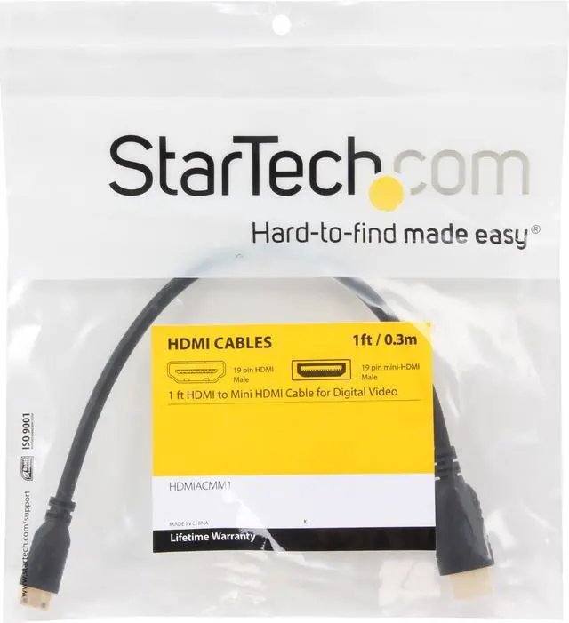 Alt view image 3 of 3 - StarTech.com HDMIACMM1 1 ft. Black High Speed HDMI® Cable with Ethernet Male to Male