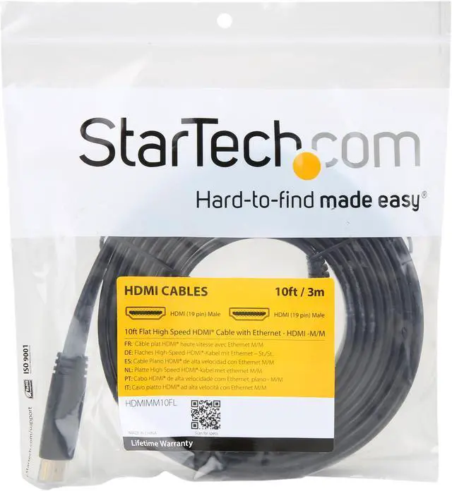 Alt view image 3 of 3 - StarTech.com HDMIMM10FL 10 ft. Black Flat High Speed HDMI Cable with Ethernet Male to Male