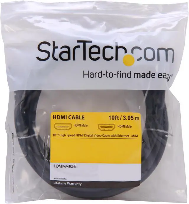 Alt view image 3 of 3 - StarTech.com HDMIMM10HS 10 ft. Black High Speed HDMI Cable with Ethernet Male to Male
