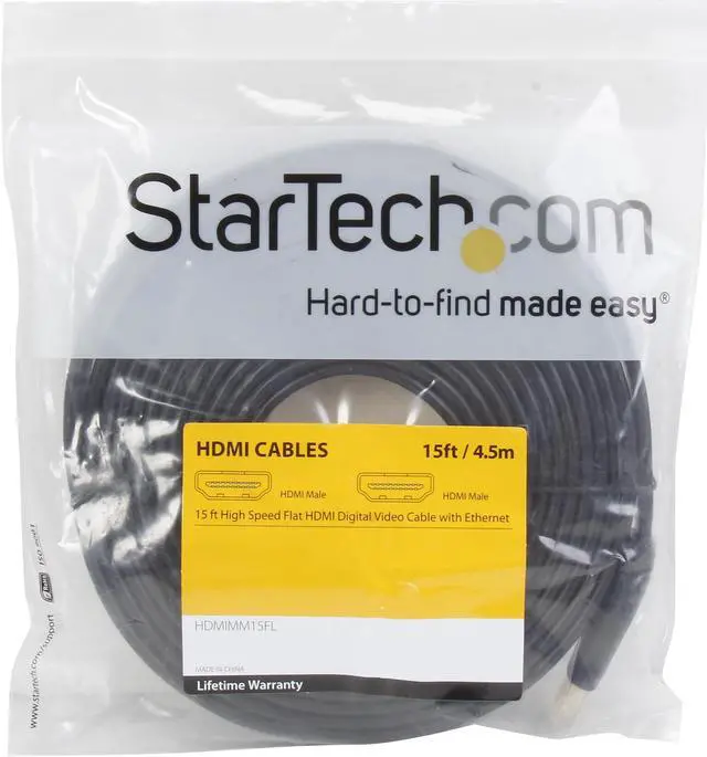 Alt view image 2 of 2 - StarTech.com HDMIMM15FL 15 ft. Black Flat High Speed HDMI Cable with Ethernet Male to Male