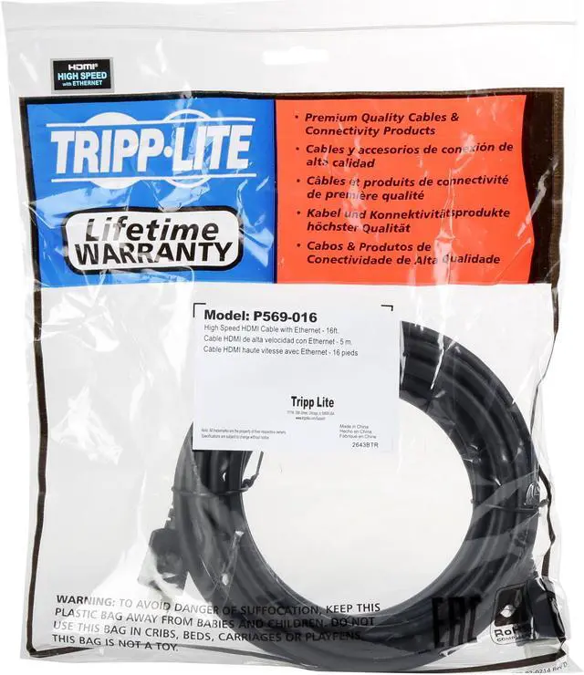 Alt view image 3 of 3 - Tripp Lite High Speed HDMI Cable with Ethernet, Ultra HD 4K x 2K, Digital Video with Audio (M/M), 16-ft. (P569-016)