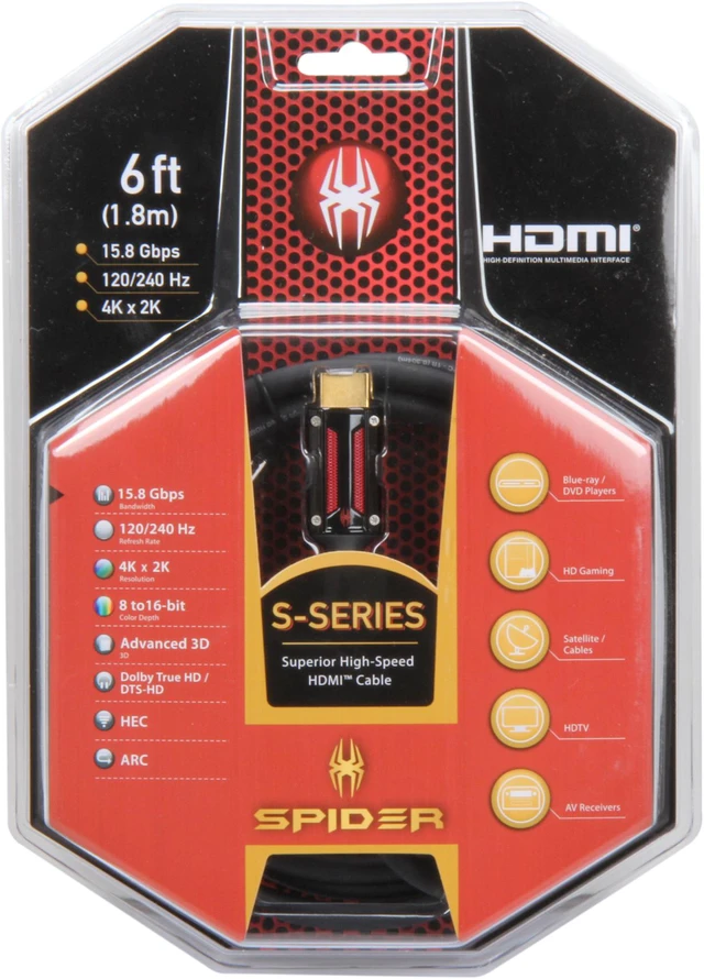 Spider S-HDMI-0006 6 ft. S-series High Speed HDMI® Cable with Ethernet ...