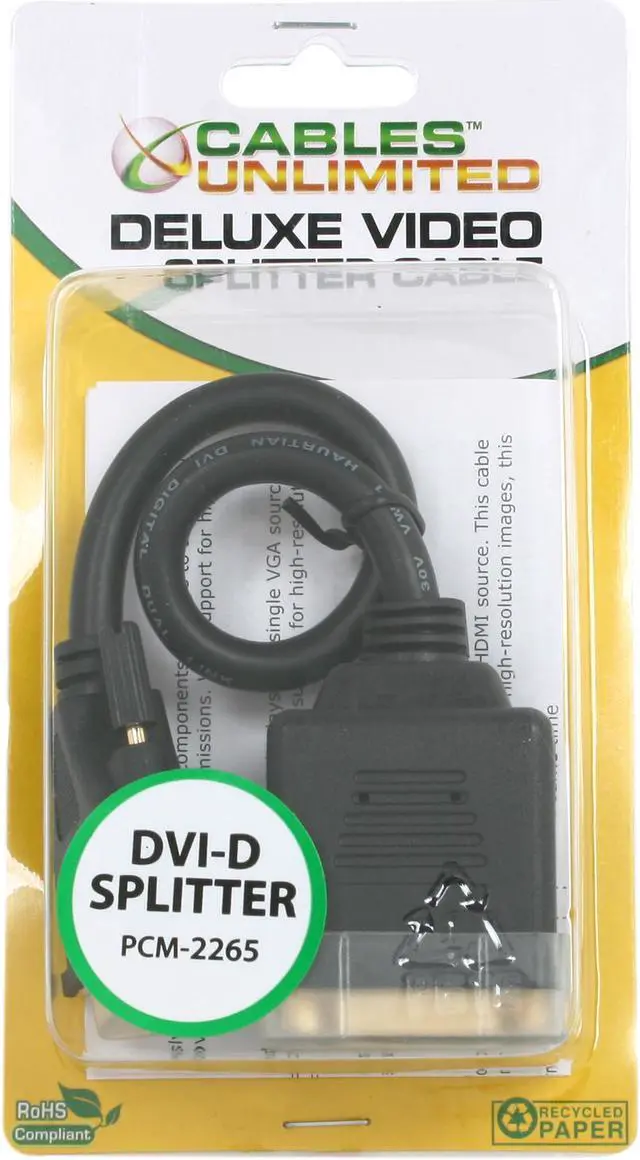 Alt view image 3 of 3 - CABLES UNLIMITED PCM-2265 Black Female to Male DVI-D Cable Splitter