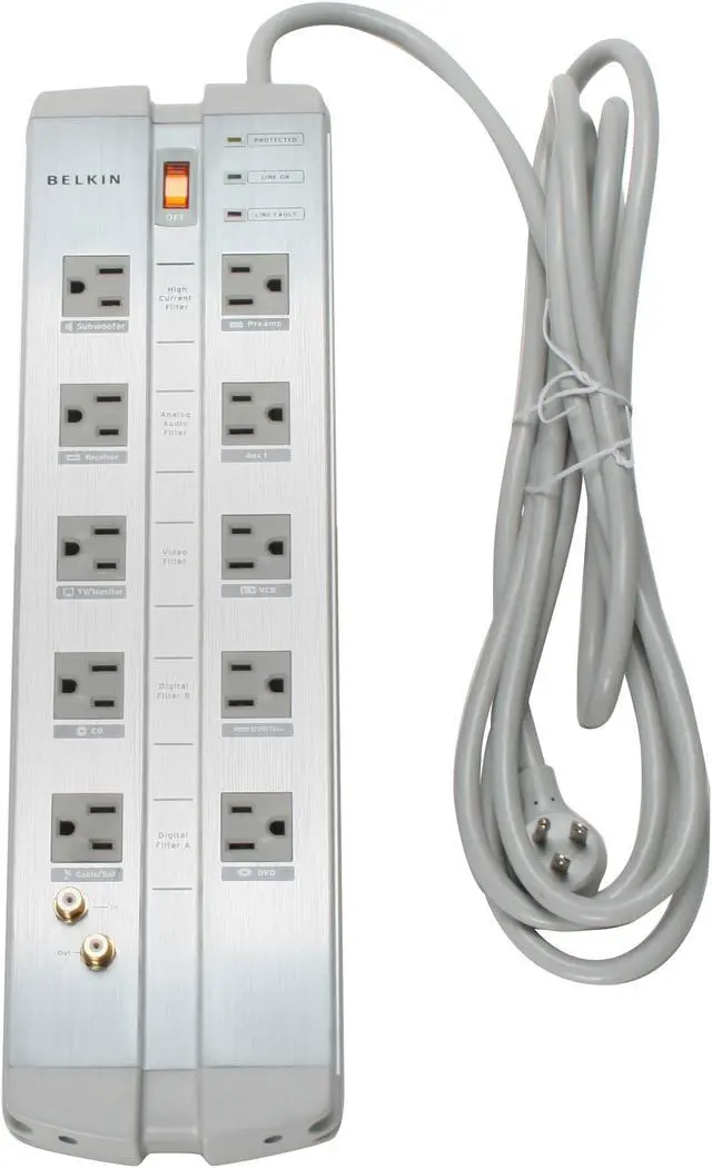 Alt view image 2 of 6 - Belkin Pure AV F9A1033fc10 10 Outlet Isolator Home Theater Surge Protector