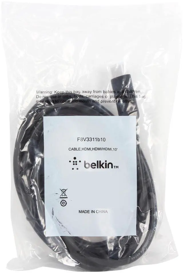 Belkin HDMI Cable with Ethernet, 10ft, 4K - HDMI 2.0/4K Compatible, Black,  HDMI to HDMI, M/M - F8V3311B10 - Audio & Video Cables 