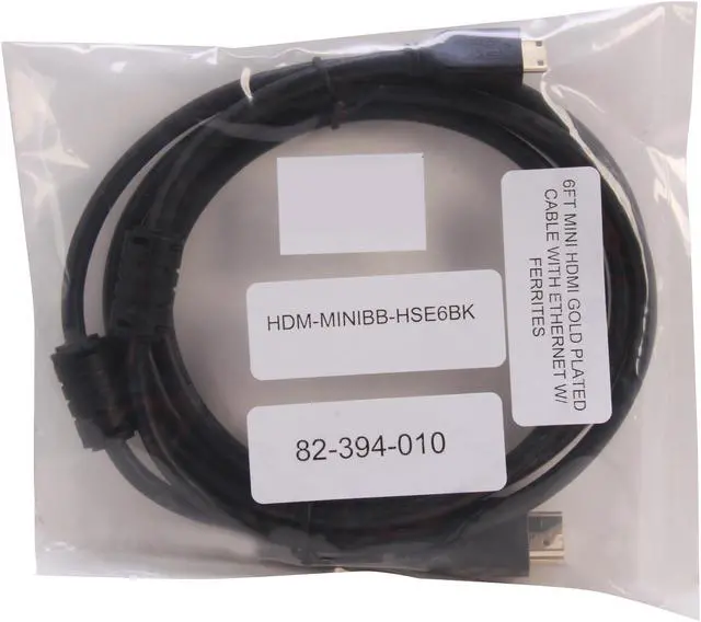 Alt view image 3 of 3 - HDM-MINIBB-HSE6BK 6 ft. Black Mini HDMI Gold Plated Connector Cable with Ethernet & Ferrites - OEM