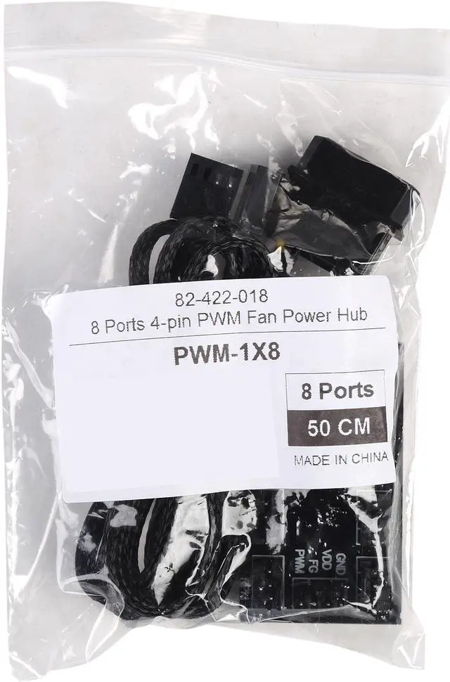 Alt view image 5 of 5 - Coboc PWM-1X8 1 x 8 4-pin PWM Fan Power Splitter Cable Adapter,8 Ports PWM Fan Hub Power by Molex LP4 4pin ,Compatible with 3pin Case Fan