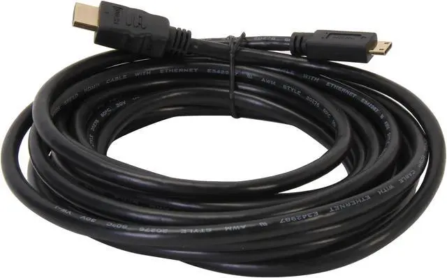 Alt view image 2 of 3 - Coboc MHH-15 15 ft. Black HDMI to Mini HDMI, Type A to Type C High Speed HDMI Male to Mini HDMI Male Cable with Ethernet, Male to Male