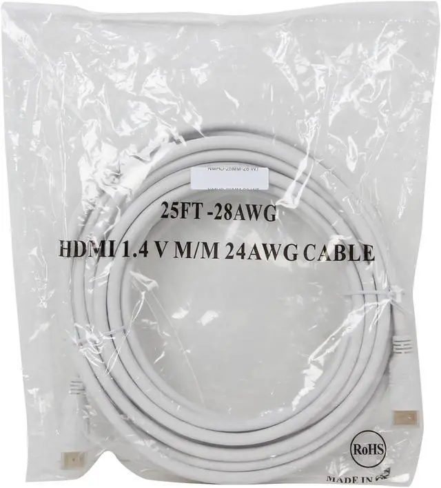 Alt view image 3 of 3 - Kaybles 25ft NMHD-25MM-28-WT 25 ft. High Speed HDMI Cable with Ethernet,White,CL2 rating,28AWG Gold Plated M-M 25 feet - OEM
