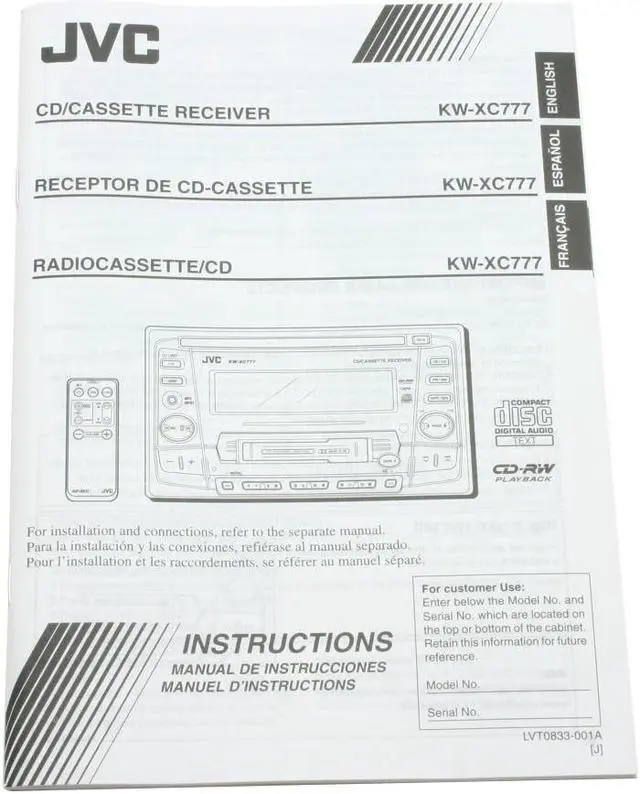 Alt view image 6 of 7 - JVC KW-XC777 CD Changer Control CD/Cassette Deck