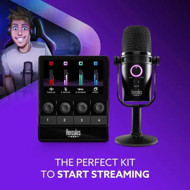 Alt view image 2 of 4 - Hercules 4781068 Stream Starter Kit - Includes Stream 100 and HUD-600 USB Microphone + 3 Months Voicemod Pro - Core Streaming apps pre-Integrated (OBS, Streamlabs)