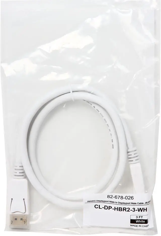Alt view image 3 of 3 - Coboc CL-DP-HBR2-3-WH 3 ft. 28AWG Displayport1.2 High Bit-Rate 2 DisplayPort Male to Male Cable with Latching, Gold Plated, White - 4K x 2K Ready - Eyefinity Support
