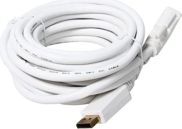 Alt view image 2 of 3 - Coboc CL-DP2DVI-15-WH 15 ft. 28AWG DisplayPort Male to DVI-D(24+1) Male Passive Adatper Converter Cable,Gold Plated,White -DP to DVI - 1920 x 1200 Resolution