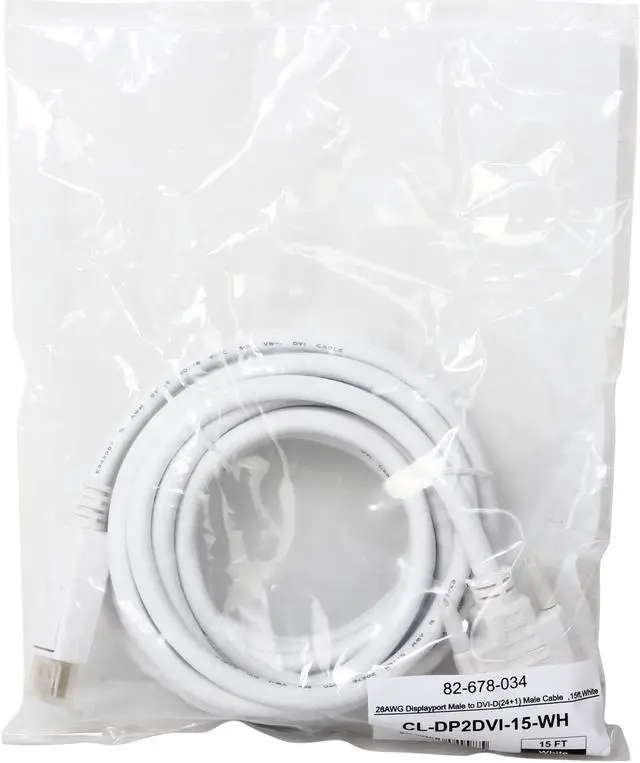 Alt view image 3 of 3 - Coboc CL-DP2DVI-15-WH 15 ft. 28AWG DisplayPort Male to DVI-D(24+1) Male Passive Adatper Converter Cable,Gold Plated,White -DP to DVI - 1920 x 1200 Resolution