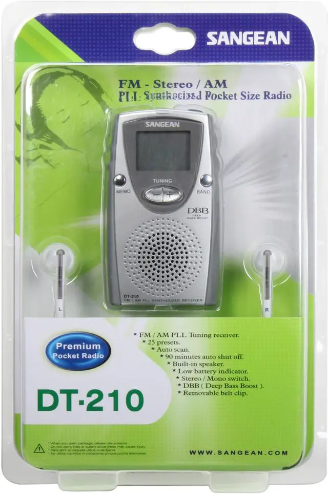 Alt view image 9 of 9 - Sangean FM-Stereo/AM PLL Synthesized Pocket Radio DT-210