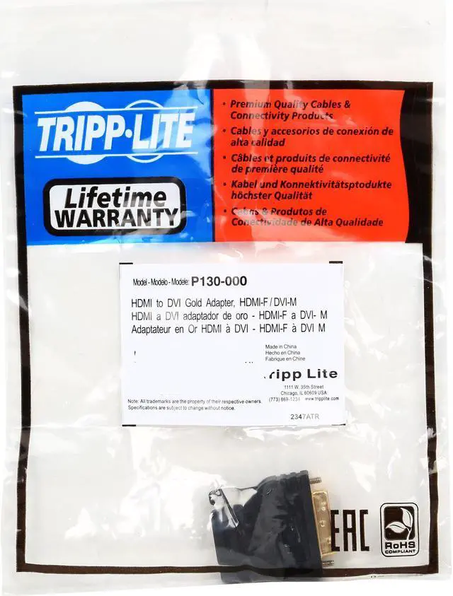 Alt view image 3 of 3 - Tripp Lite P130-000 DVI-D Male to HDMI Female Gold Adapter