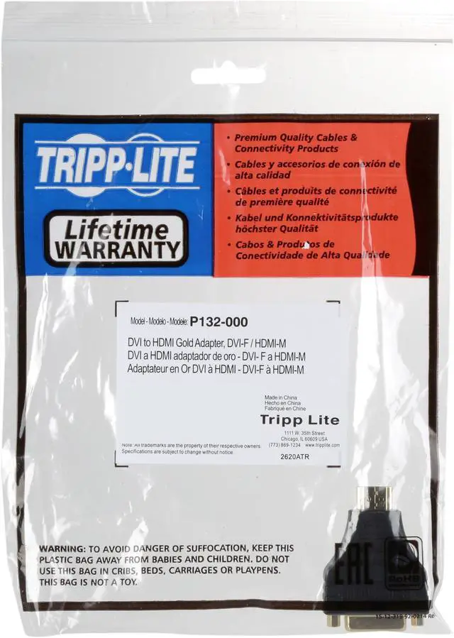Alt view image 3 of 3 - Tripp Lite P132-000 DVI-D Female to HDMI Male Gold Adapter