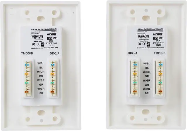 Alt view image 4 of 6 - Tripp Lite HDMI over Dual Cat5 / Cat6 Extender Wall Plate Kit, Transmitter & Receiver, 1080P (P167-000)