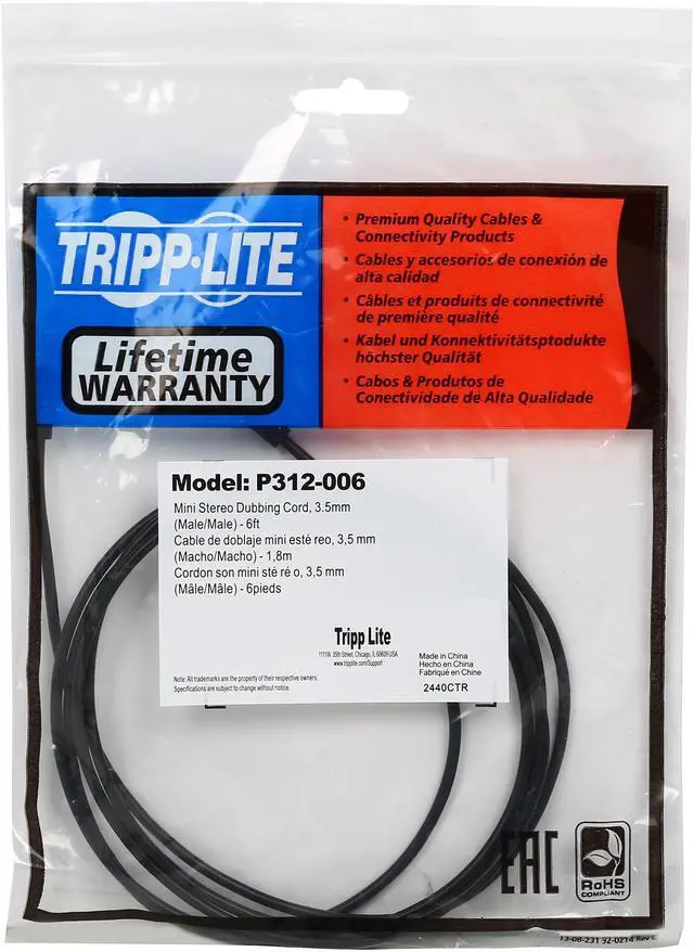 Alt view image 3 of 3 - TRIPP LITE P312-006 6 ft. 3.5mm M/M Mini-Stereo Dubbing Cord