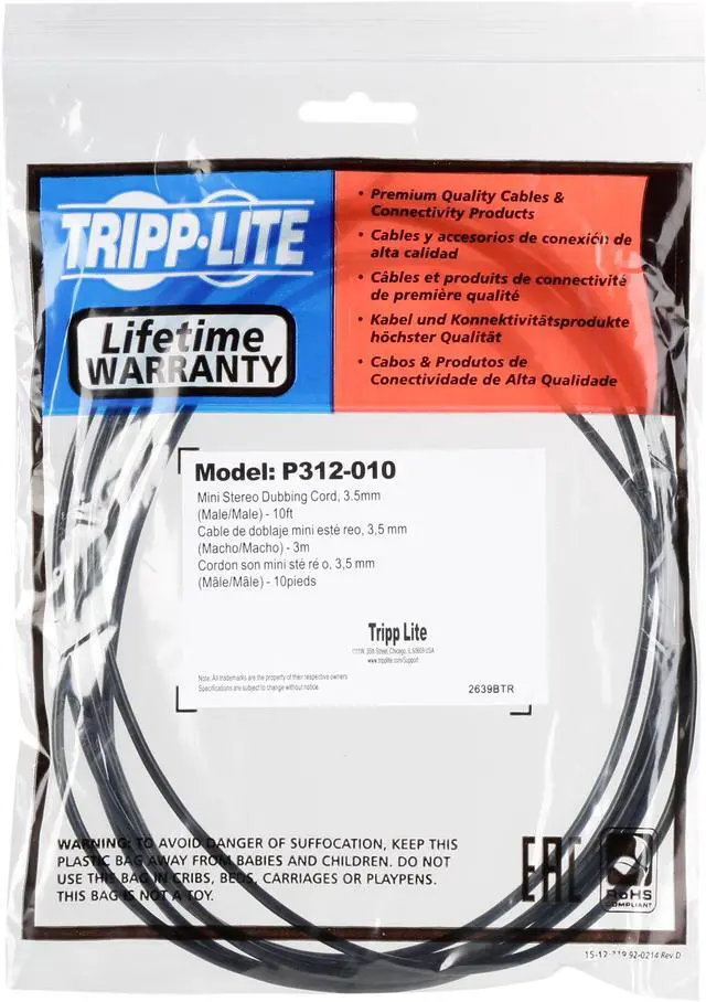 Alt view image 3 of 3 - TRIPP LITE P312-010 10 ft. 3.5mm M/M Mini-Stereo Dubbing Cord