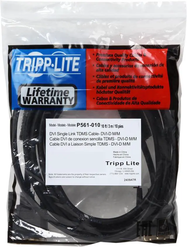 Alt view image 3 of 3 - Tripp Lite P561-010 Black 10 ft. Video M-M DVI Single Link Cable, Digital TMDS Monitor Cable