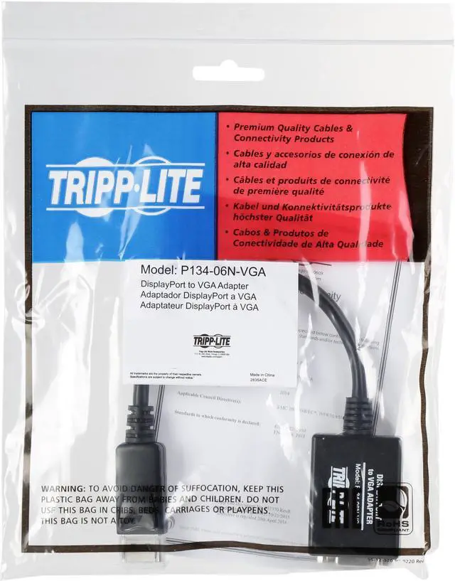 Alt view image 3 of 4 - Tripp Lite DisplayPort to VGA Active Cable Adapter, Converter for DP to VGA (M/F), 1920x1200/1080p, 6-in. (P134-06N-VGA)