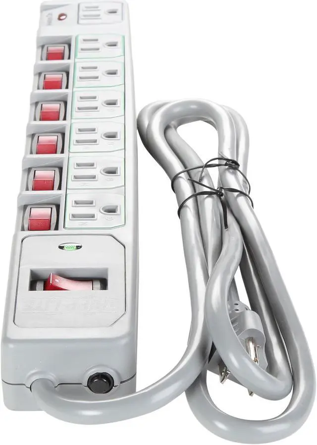 Alt view image 6 of 6 - Tripp Lite 7-Outlet Surge Protector Power Strip, 6 Feet Cord, 1080 Joules, Individually-Controlled Outlets (TLP76MSG)