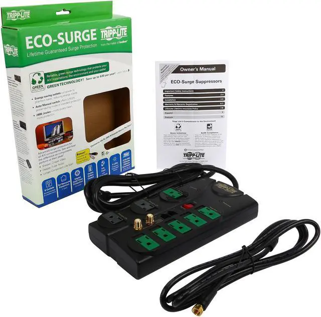 Alt view image 7 of 7 - TRIPP LITE AV88SATG 8 Feet 8 Outlets 2880 Joules Energy-Saving Surge Suppressor