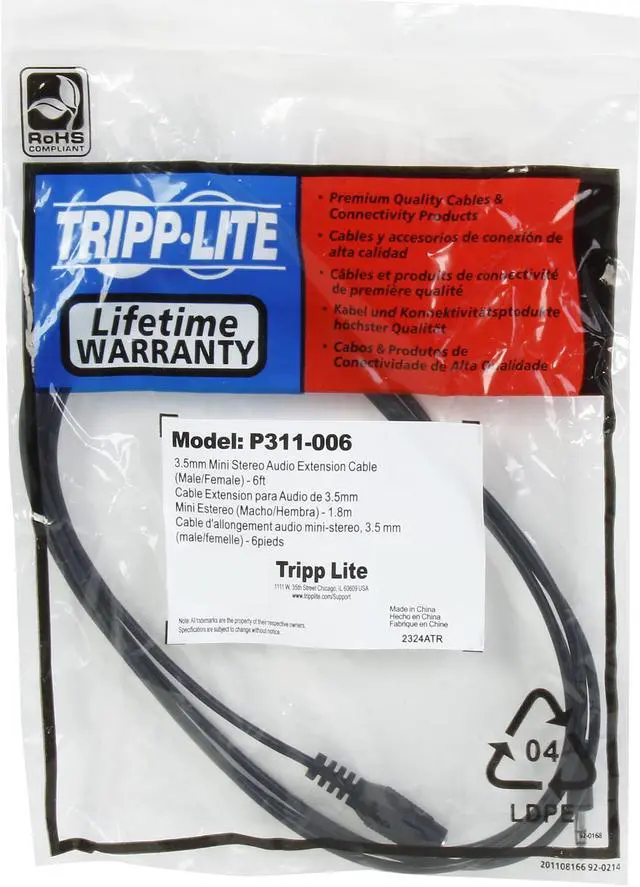 Alt view image 3 of 3 - Tripp Lite P311-006 6 ft. Mini-Stereo Audio Extension Cable Male to Female