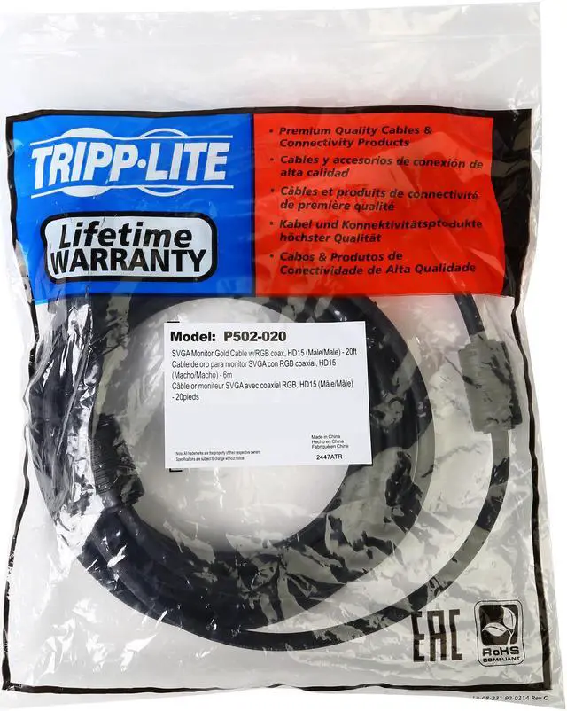 Alt view image 3 of 3 - Tripp Lite series VGA High-Resolution RGB Coaxial Cable (HD15 M/M), 20 ft. (6.09 m) P502-020