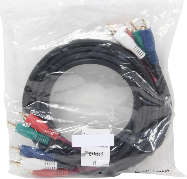 Link Depot RCA5-6-MM 6 ft. 5RCA Plug/5RCA pulg 3Video+2Audio 6FT Gold ...