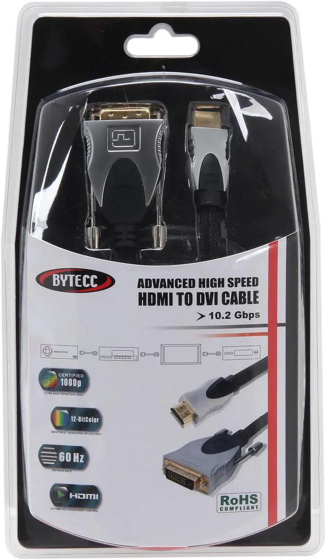 Alt view image 3 of 3 - BYTECC 15-HMD 15 ft. Black HDMI male to DVI male HDMI Advanced High speed Male to DVI Male Cable Male to Male