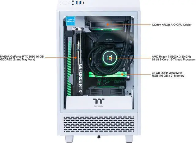 Alt view image 5 of 8 - Thermaltake LCGS Reactor 380S Gaming PC (AMD Ryzen 7 5800X 8-core, 32GB DDR4 3600MHz RGB Memory, 1TB NVMe Gen4 M.2 SSD, NVIDIA GeForce RTX 3080, Win 10 Home)