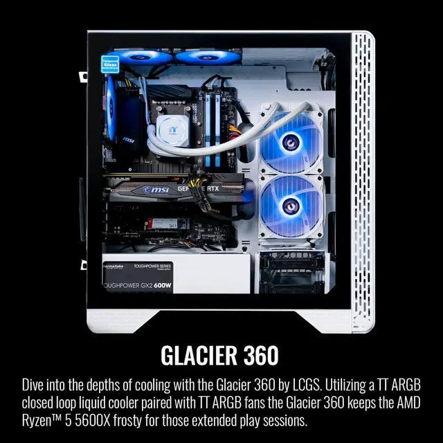 Alt view image 8 of 8 - Thermaltake LCGS Glacier 360 Gaming Desktop (AMD Ryzen 5 5600X 6-core, 16GB DDR4 3600MHz RGB Memory, 1TB NVMe M.2 SSD, NVIDIA GeForce RTX 3060, Win10 Home)